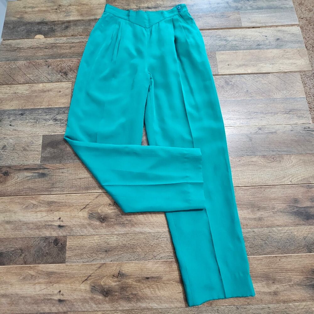 Vintage‎ Boston Traveler Pants Green High-Waisted Pleated Tapered 10 Lined USA